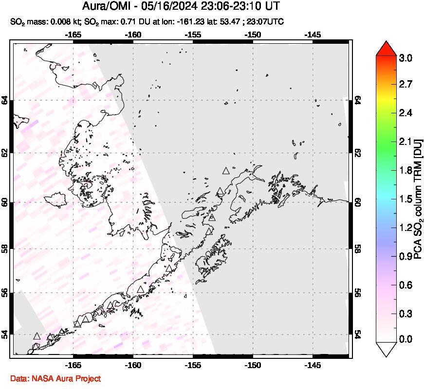 A sulfur dioxide image over Alaska, USA on May 16, 2024.