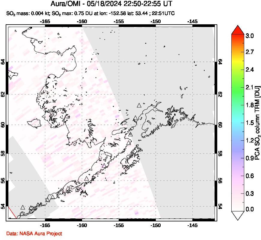 A sulfur dioxide image over Alaska, USA on May 18, 2024.