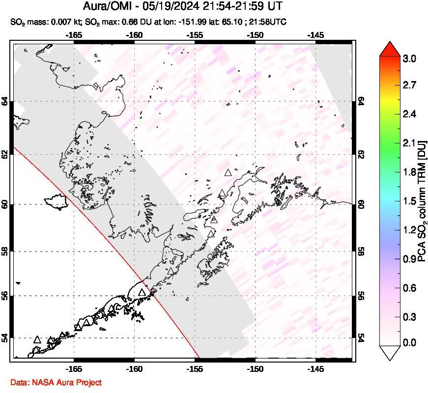 A sulfur dioxide image over Alaska, USA on May 19, 2024.