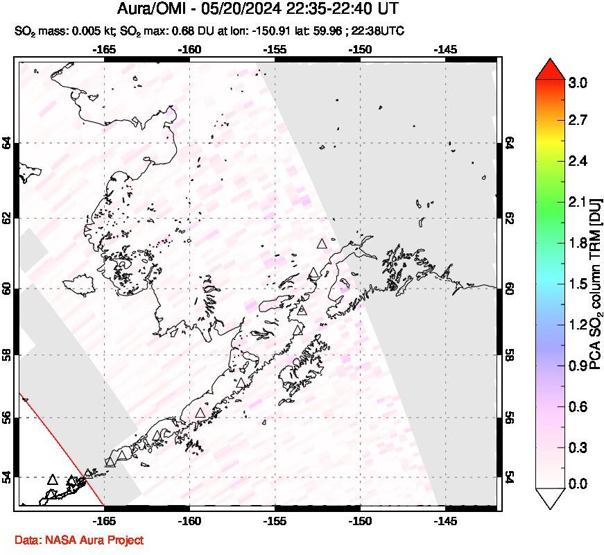 A sulfur dioxide image over Alaska, USA on May 20, 2024.