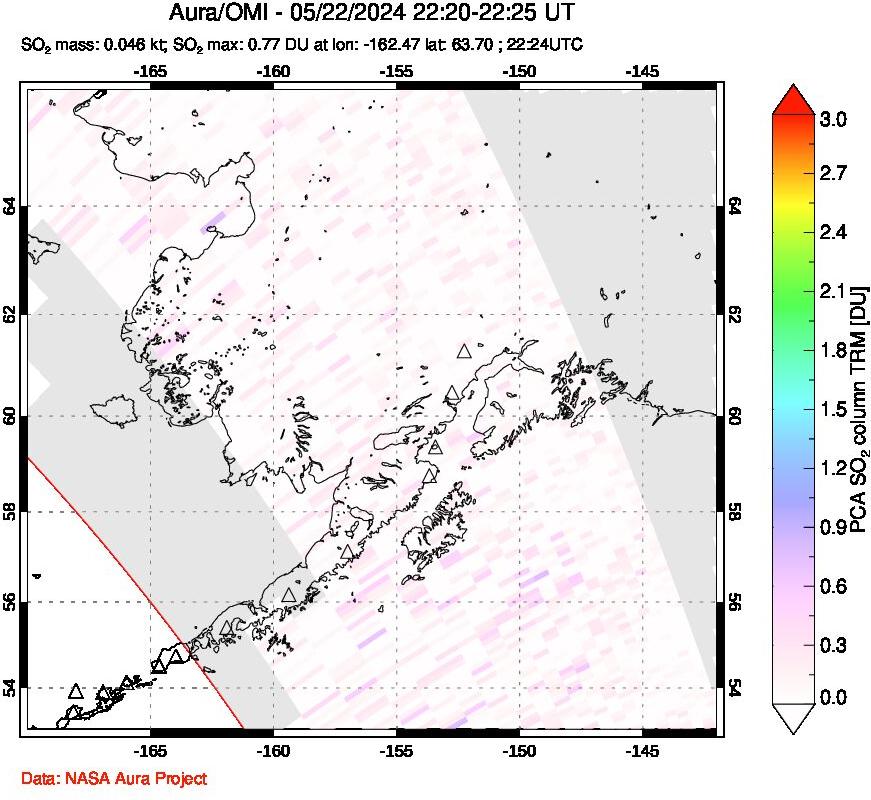 A sulfur dioxide image over Alaska, USA on May 22, 2024.