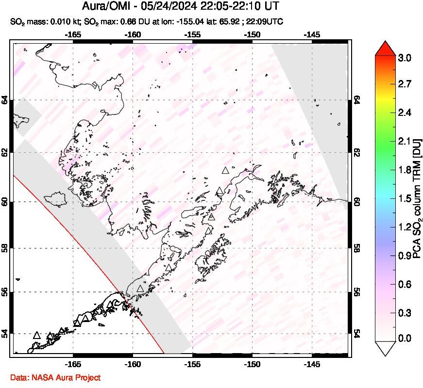 A sulfur dioxide image over Alaska, USA on May 24, 2024.