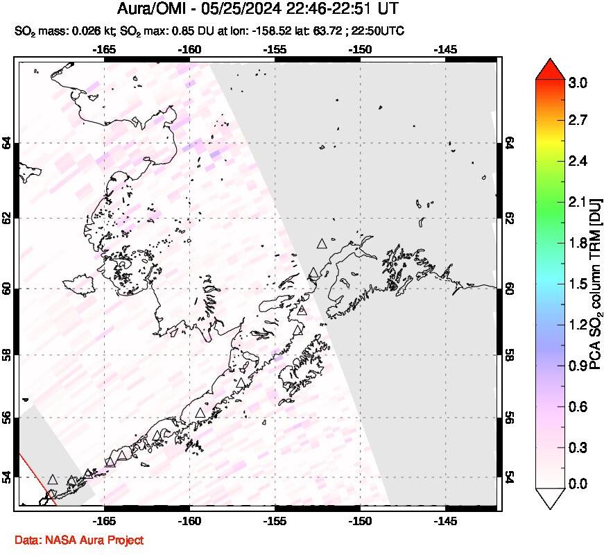 A sulfur dioxide image over Alaska, USA on May 25, 2024.