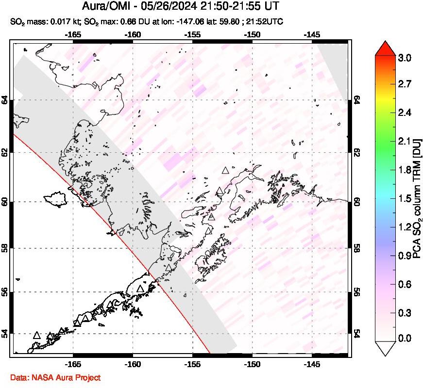 A sulfur dioxide image over Alaska, USA on May 26, 2024.