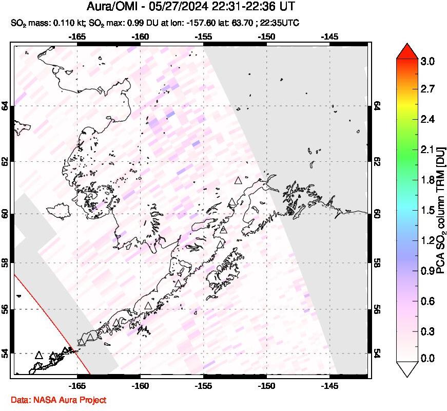 A sulfur dioxide image over Alaska, USA on May 27, 2024.