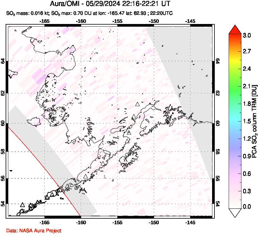 A sulfur dioxide image over Alaska, USA on May 29, 2024.
