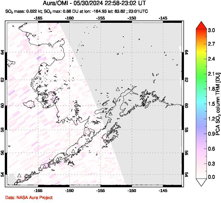 A sulfur dioxide image over Alaska, USA on May 30, 2024.