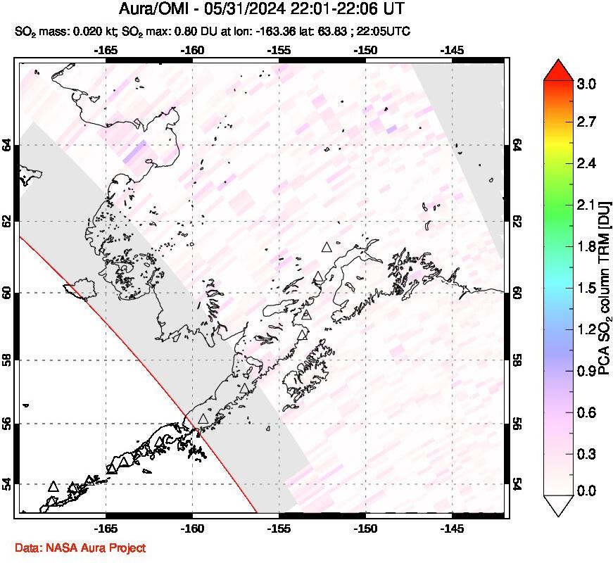 A sulfur dioxide image over Alaska, USA on May 31, 2024.