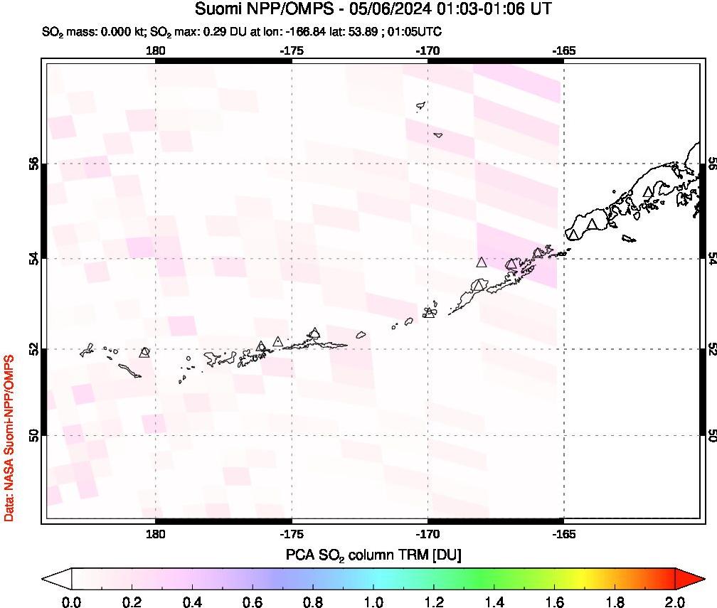 A sulfur dioxide image over Aleutian Islands, Alaska, USA on May 06, 2024.