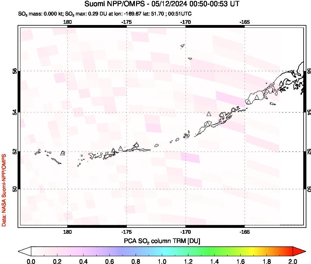 A sulfur dioxide image over Aleutian Islands, Alaska, USA on May 12, 2024.