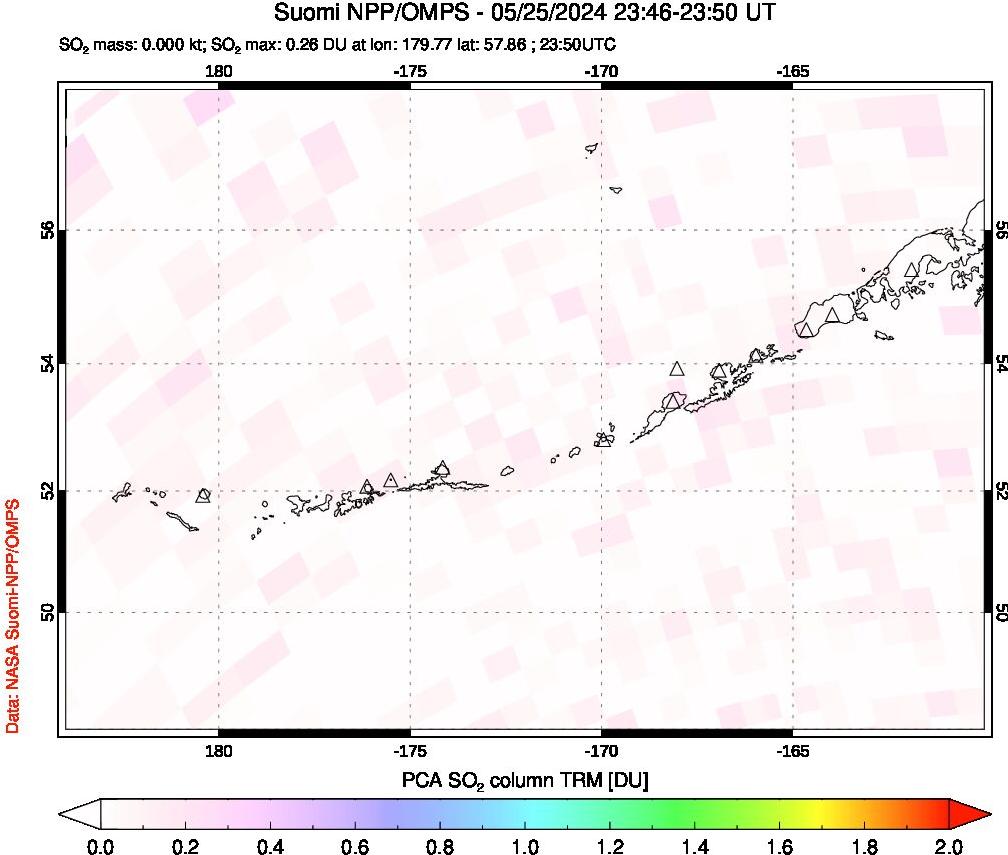 A sulfur dioxide image over Aleutian Islands, Alaska, USA on May 25, 2024.