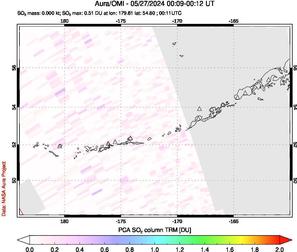 A sulfur dioxide image over Aleutian Islands, Alaska, USA on May 27, 2024.
