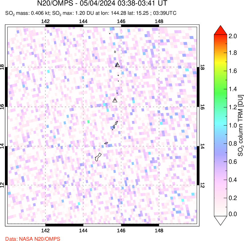 A sulfur dioxide image over Anatahan, Mariana Islands on May 04, 2024.