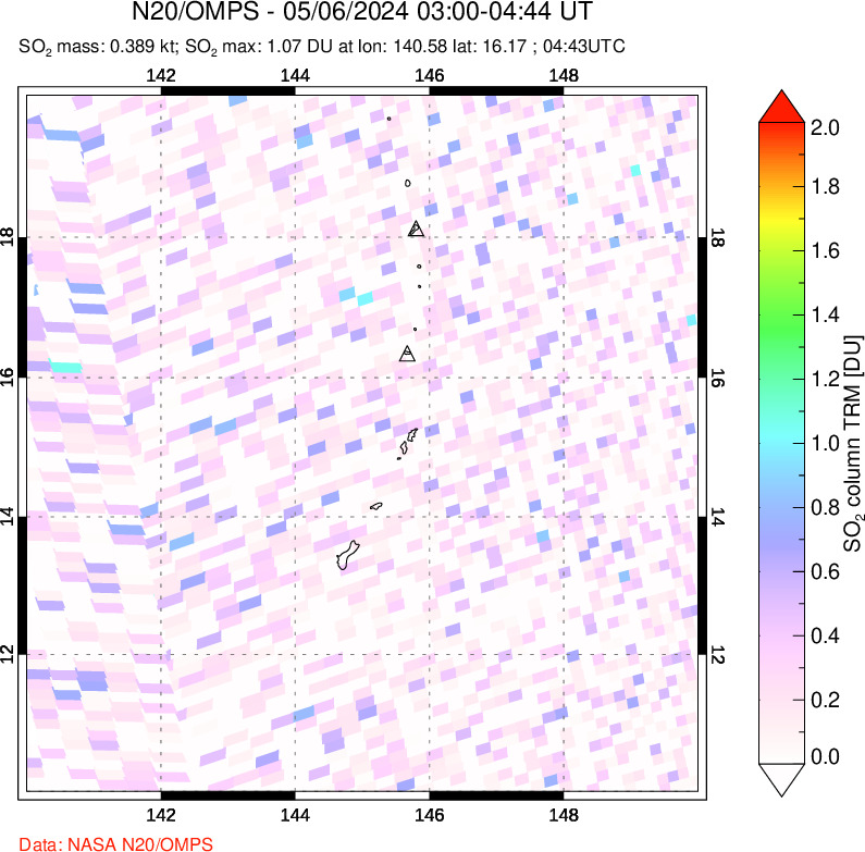 A sulfur dioxide image over Anatahan, Mariana Islands on May 06, 2024.