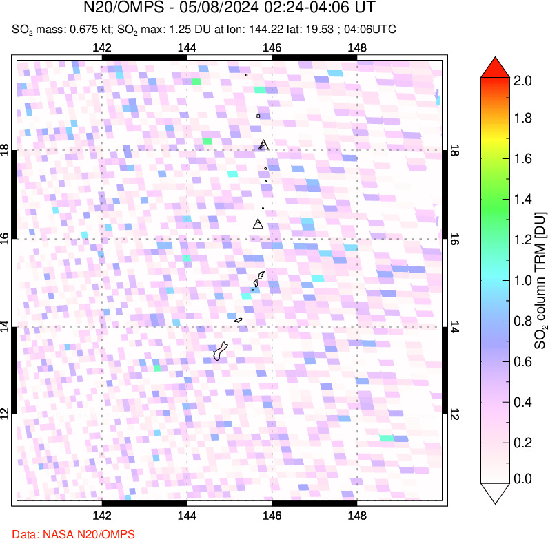 A sulfur dioxide image over Anatahan, Mariana Islands on May 08, 2024.