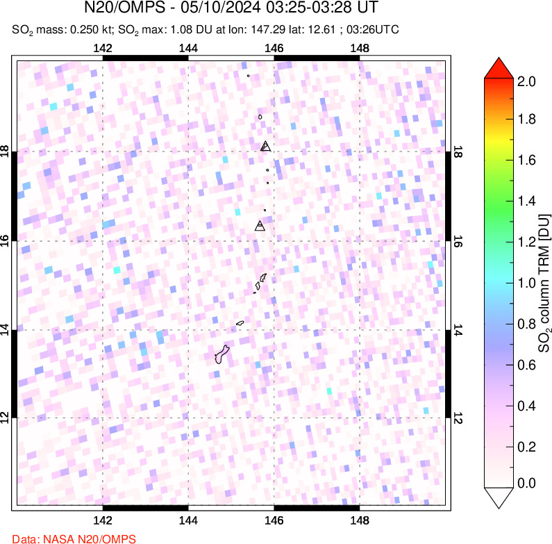 A sulfur dioxide image over Anatahan, Mariana Islands on May 10, 2024.