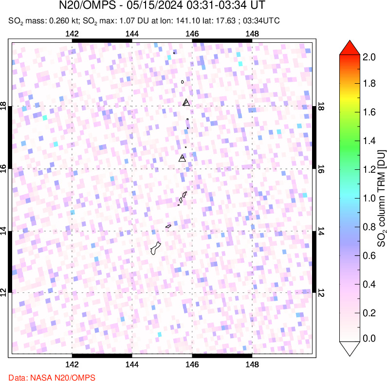 A sulfur dioxide image over Anatahan, Mariana Islands on May 15, 2024.