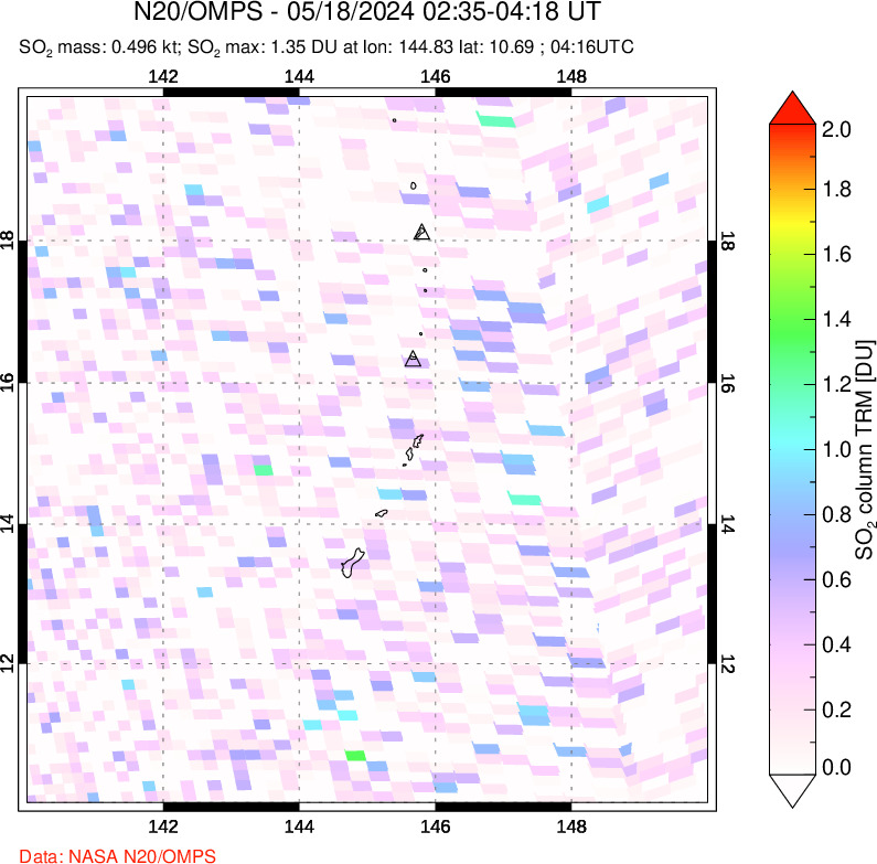 A sulfur dioxide image over Anatahan, Mariana Islands on May 18, 2024.