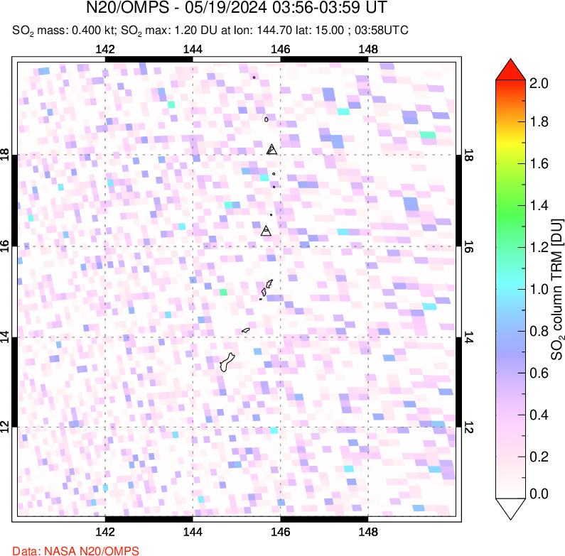 A sulfur dioxide image over Anatahan, Mariana Islands on May 19, 2024.