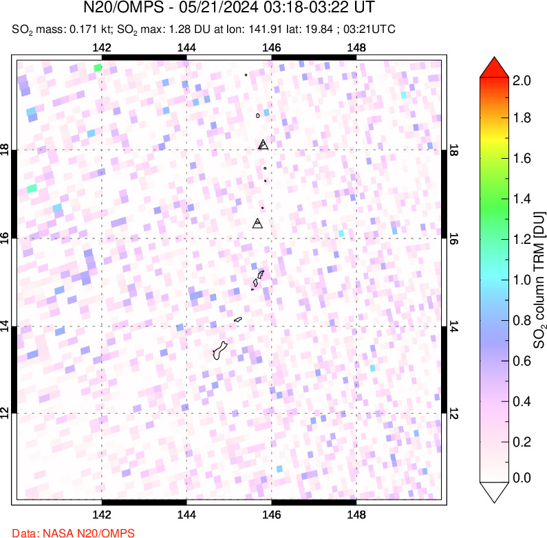 A sulfur dioxide image over Anatahan, Mariana Islands on May 21, 2024.