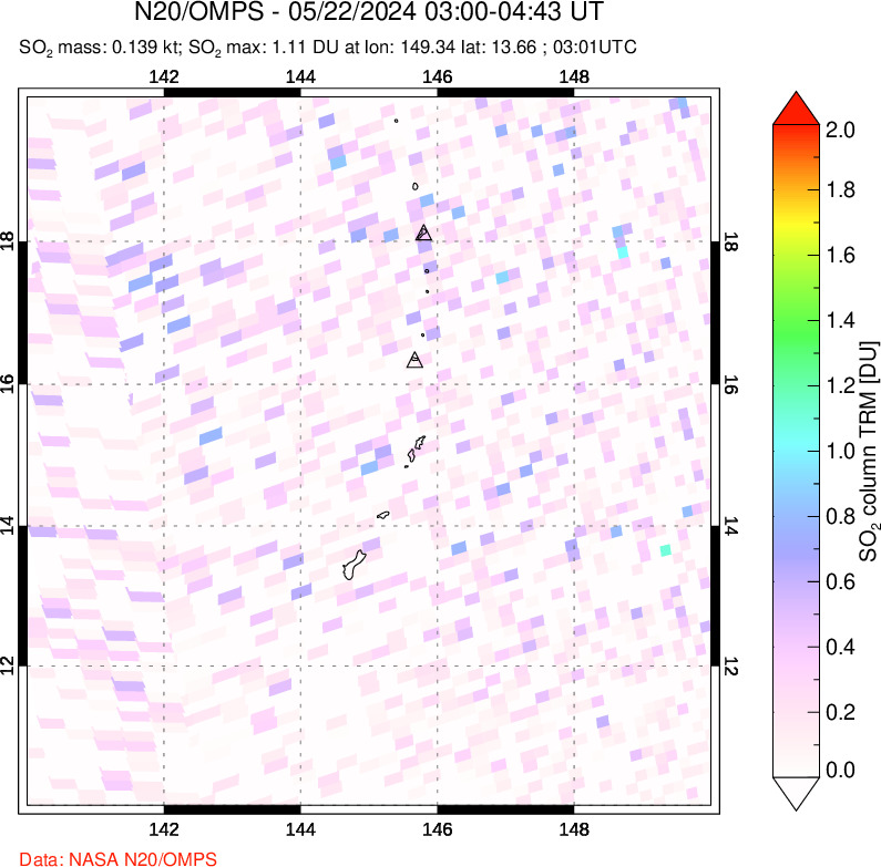 A sulfur dioxide image over Anatahan, Mariana Islands on May 22, 2024.