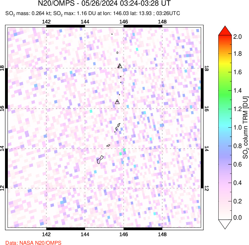 A sulfur dioxide image over Anatahan, Mariana Islands on May 26, 2024.