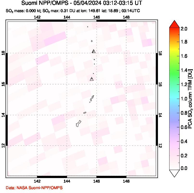 A sulfur dioxide image over Anatahan, Mariana Islands on May 04, 2024.