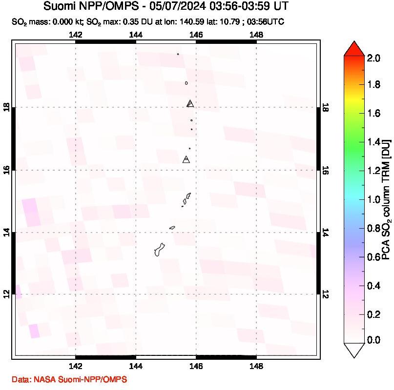 A sulfur dioxide image over Anatahan, Mariana Islands on May 07, 2024.