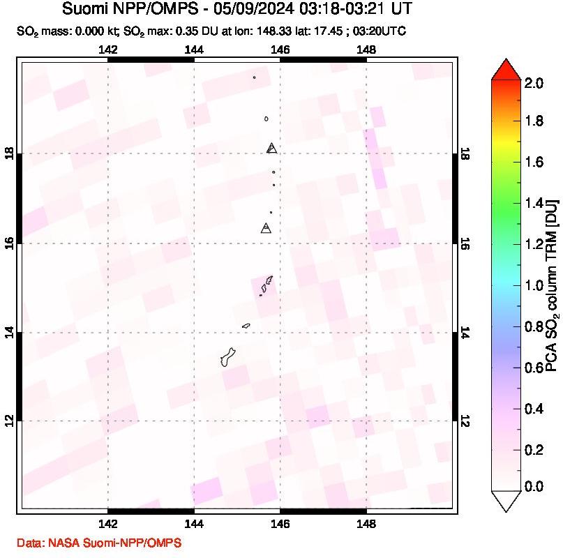 A sulfur dioxide image over Anatahan, Mariana Islands on May 09, 2024.