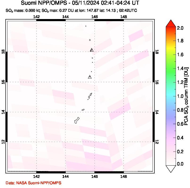 A sulfur dioxide image over Anatahan, Mariana Islands on May 11, 2024.