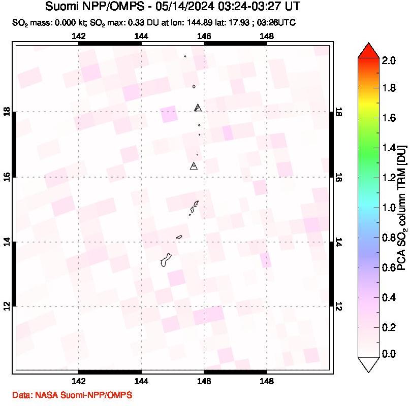 A sulfur dioxide image over Anatahan, Mariana Islands on May 14, 2024.