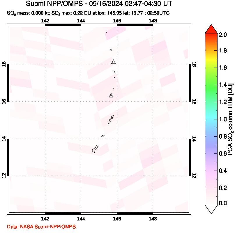 A sulfur dioxide image over Anatahan, Mariana Islands on May 16, 2024.