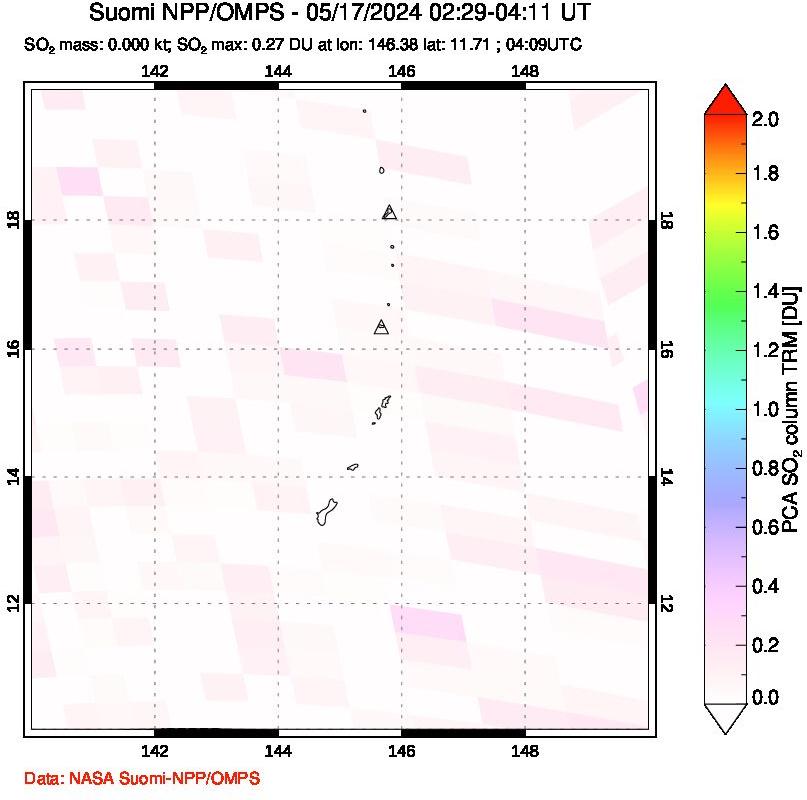 A sulfur dioxide image over Anatahan, Mariana Islands on May 17, 2024.