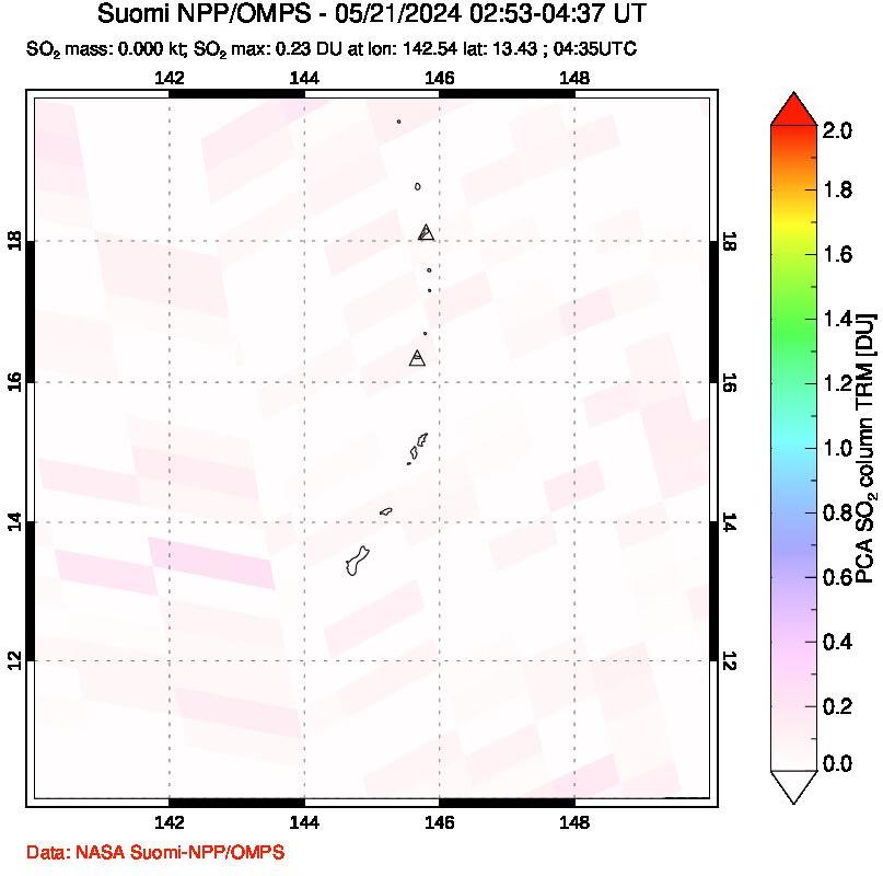 A sulfur dioxide image over Anatahan, Mariana Islands on May 21, 2024.