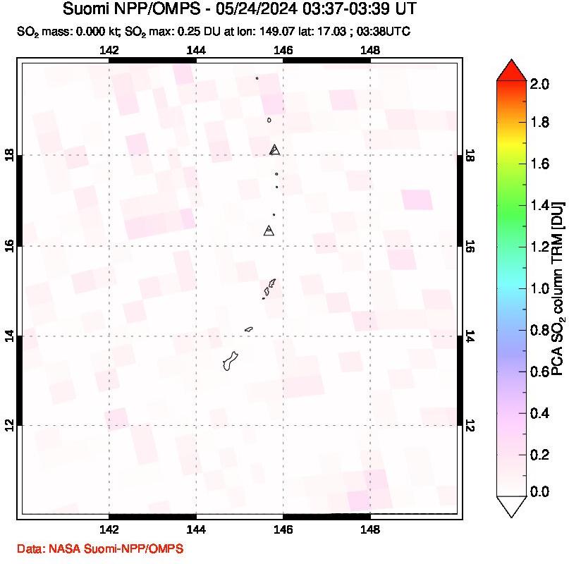 A sulfur dioxide image over Anatahan, Mariana Islands on May 24, 2024.