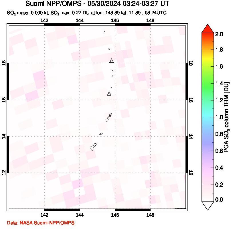 A sulfur dioxide image over Anatahan, Mariana Islands on May 30, 2024.