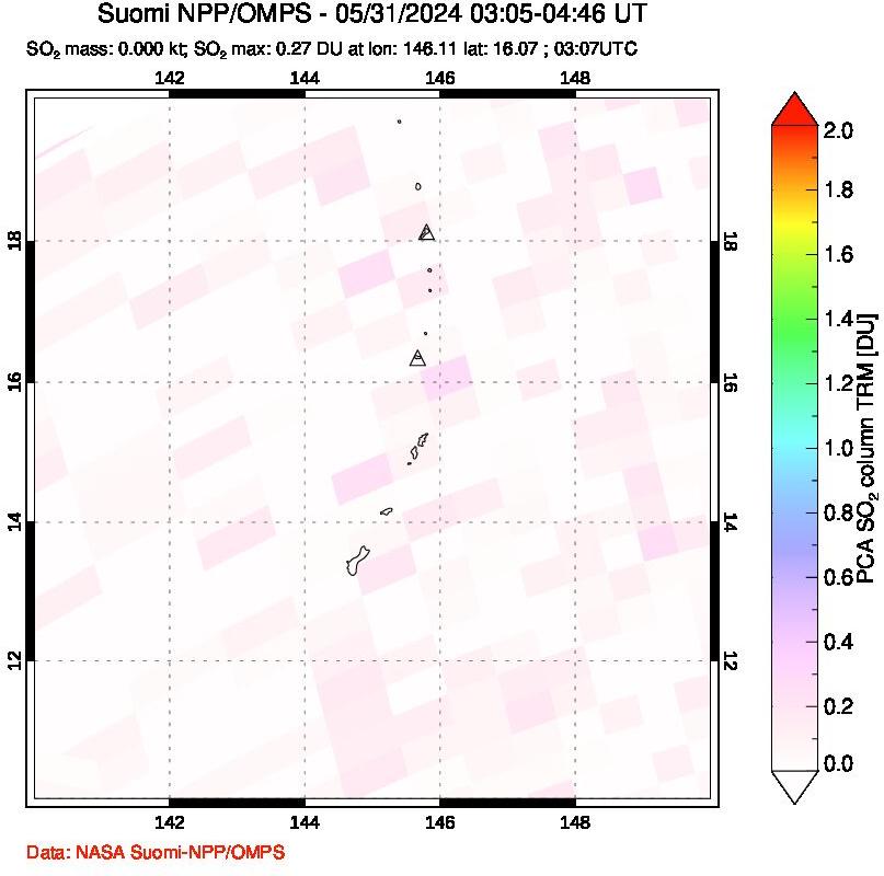 A sulfur dioxide image over Anatahan, Mariana Islands on May 31, 2024.