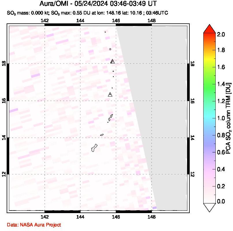A sulfur dioxide image over Anatahan, Mariana Islands on May 24, 2024.