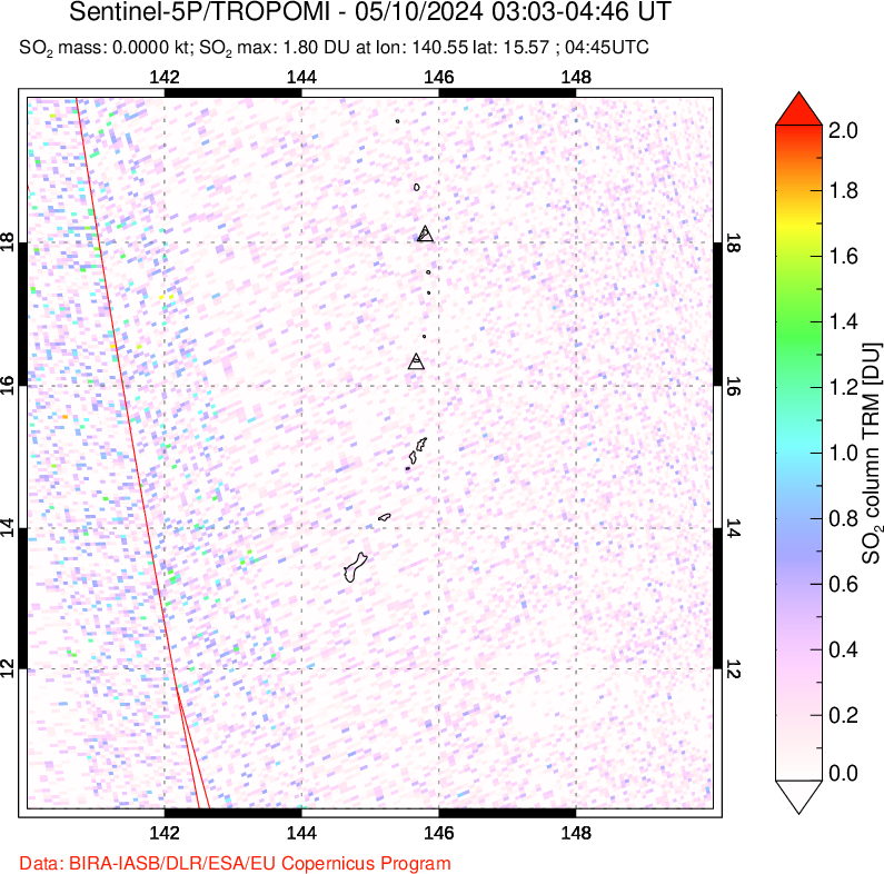 A sulfur dioxide image over Anatahan, Mariana Islands on May 10, 2024.