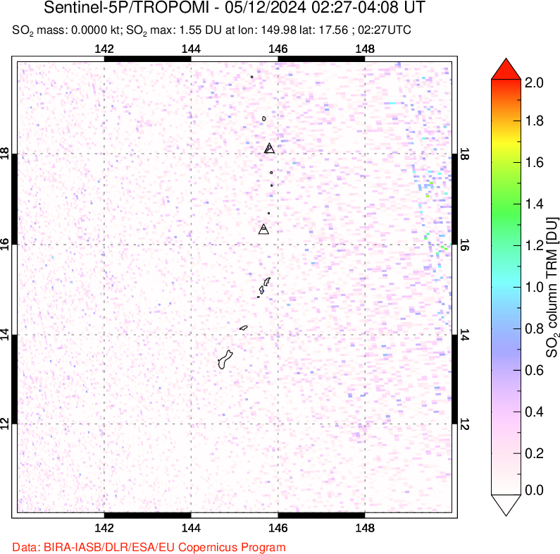 A sulfur dioxide image over Anatahan, Mariana Islands on May 12, 2024.