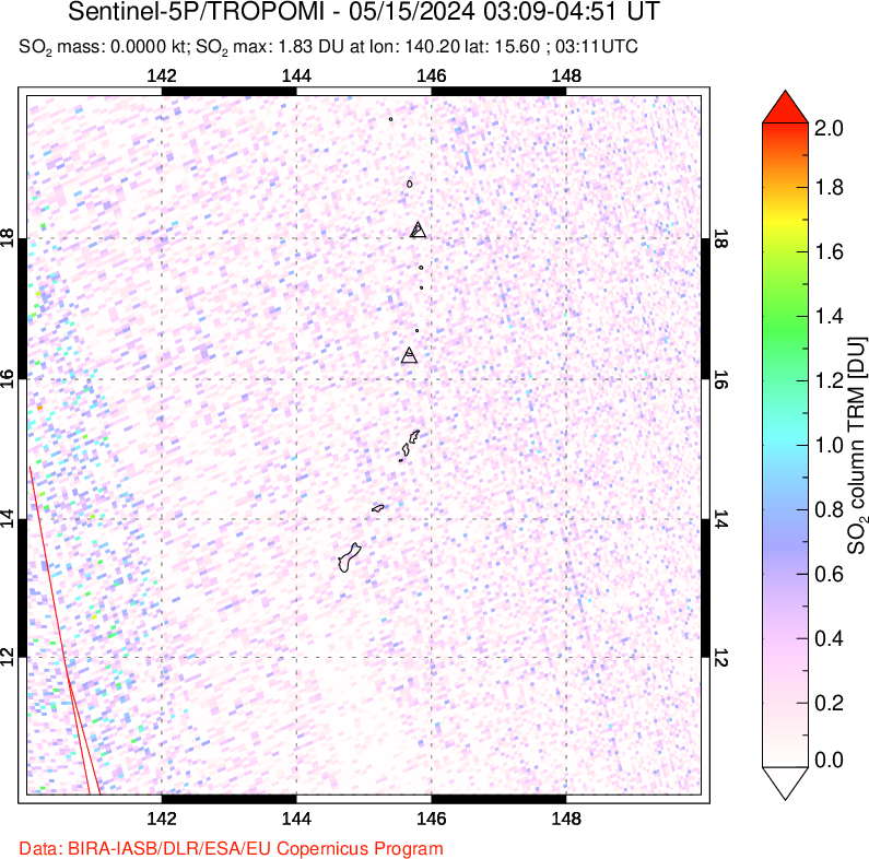 A sulfur dioxide image over Anatahan, Mariana Islands on May 15, 2024.