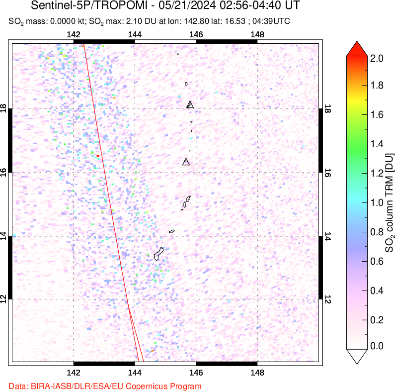 A sulfur dioxide image over Anatahan, Mariana Islands on May 21, 2024.