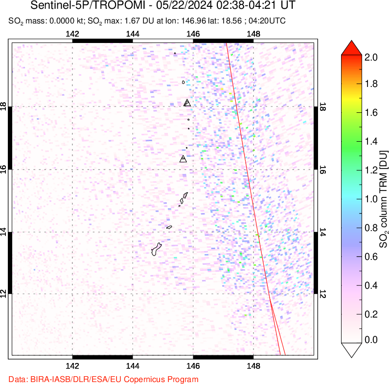 A sulfur dioxide image over Anatahan, Mariana Islands on May 22, 2024.