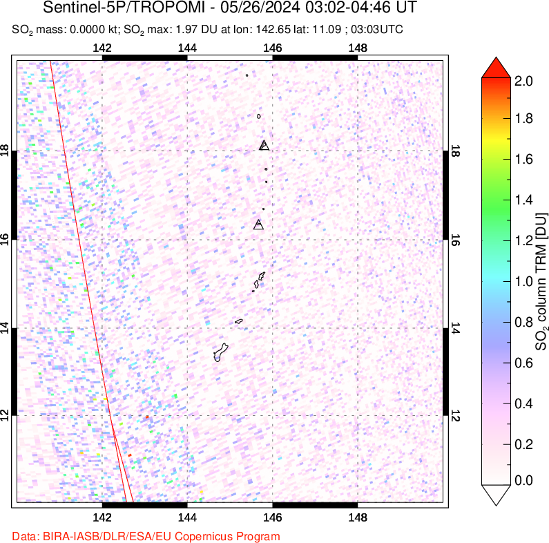 A sulfur dioxide image over Anatahan, Mariana Islands on May 26, 2024.