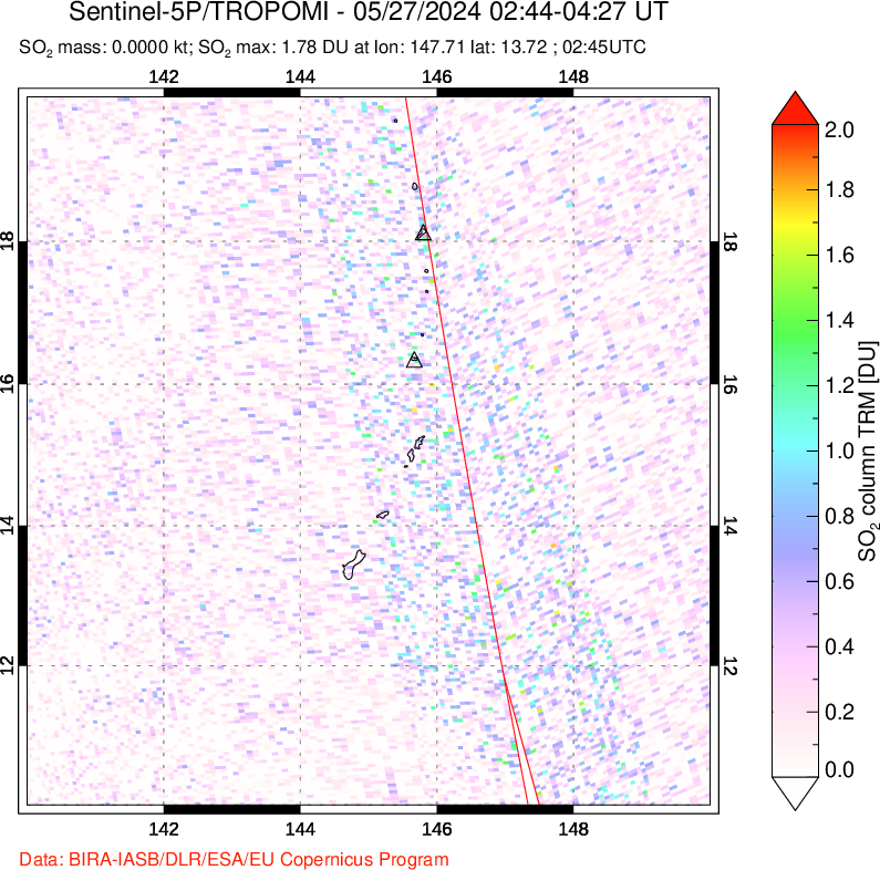 A sulfur dioxide image over Anatahan, Mariana Islands on May 27, 2024.