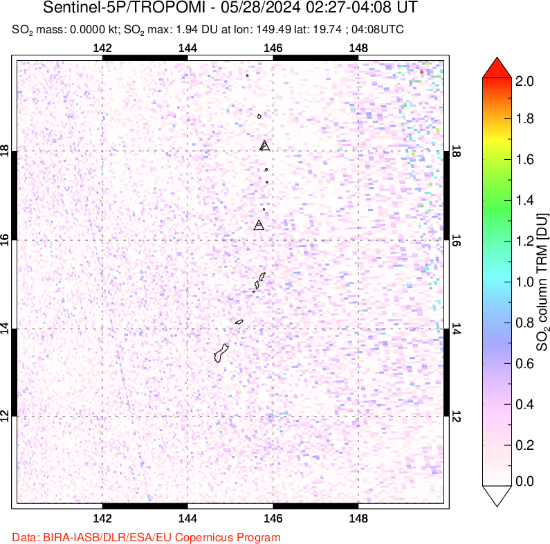 A sulfur dioxide image over Anatahan, Mariana Islands on May 28, 2024.