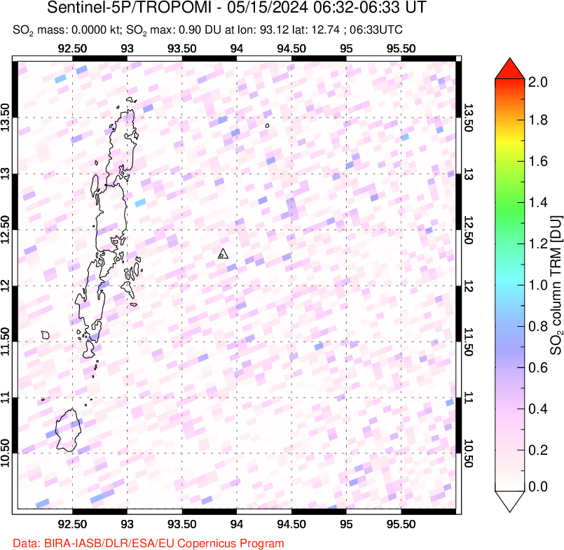 A sulfur dioxide image over Andaman Islands, Indian Ocean on May 15, 2024.