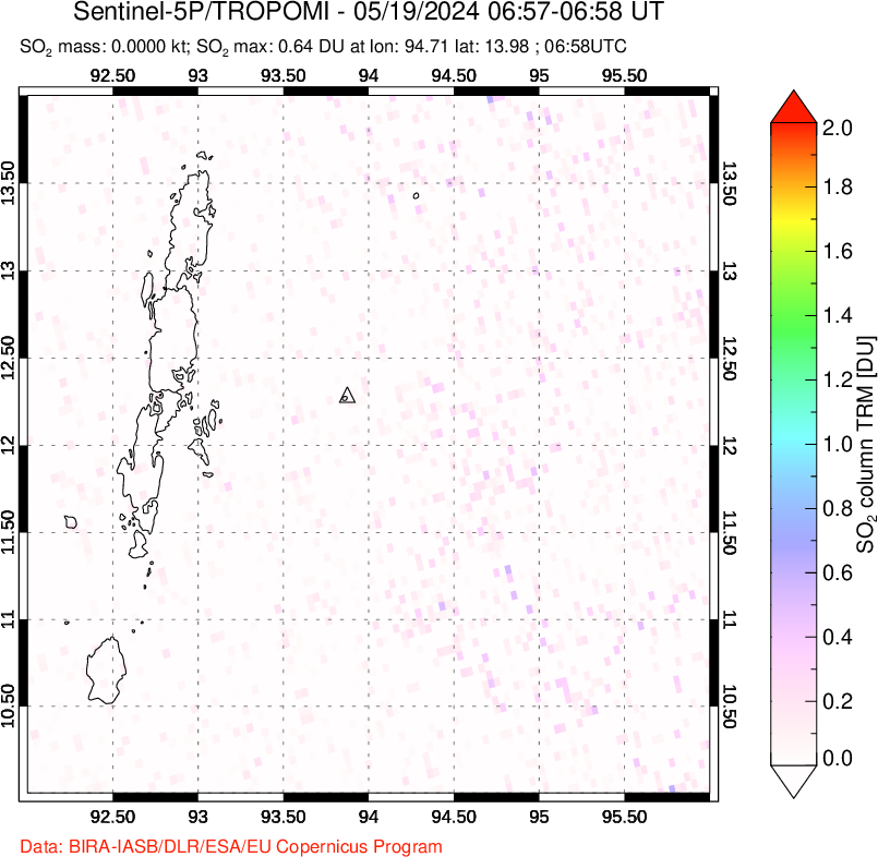 A sulfur dioxide image over Andaman Islands, Indian Ocean on May 19, 2024.