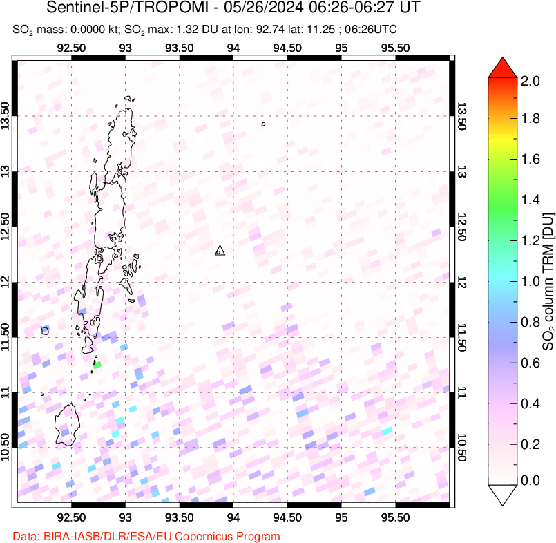 A sulfur dioxide image over Andaman Islands, Indian Ocean on May 26, 2024.