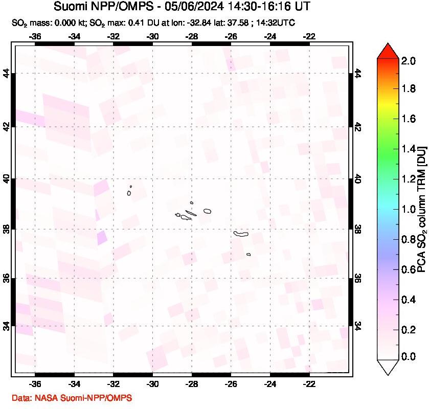 A sulfur dioxide image over Azores Islands, Portugal on May 06, 2024.